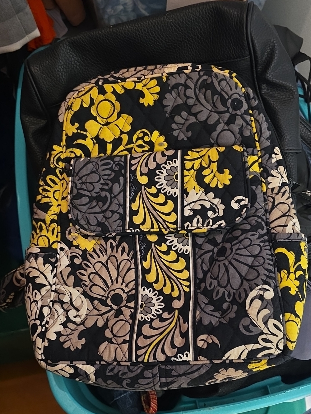 Vera Bradley Quilted Floral Patchwork Backpack — Black, Yellow & Gray